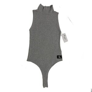 NWT Calvin Klein Sleeveless Mock-Neck Grey Bodysuit XSmall